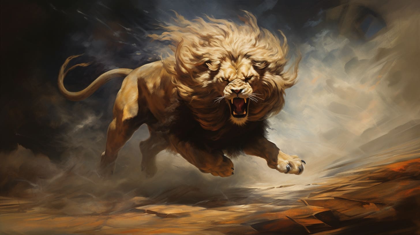 Chasing lion