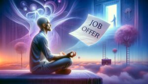 DALL·E 2023 11 08 22.30.02 Create a visually striking thumbnail for a YouTube video about the spiritual meaning of a job offer in a dream. The image should feature a serene and