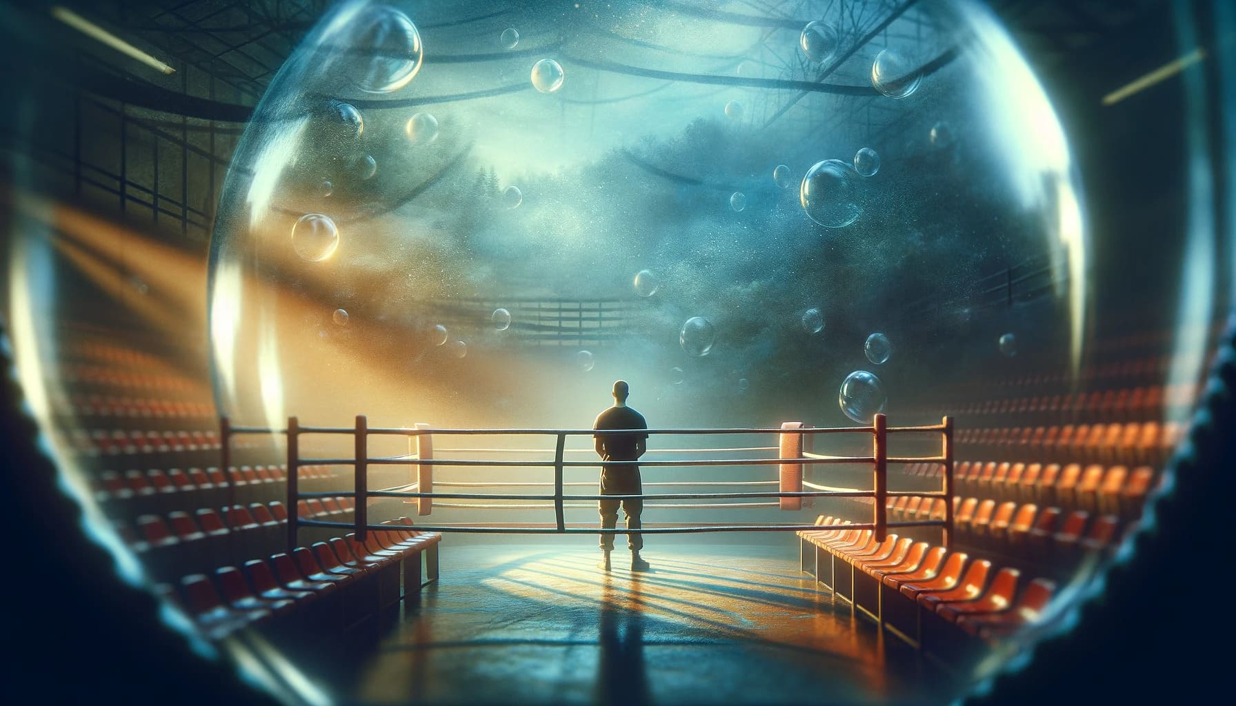 a person standing alone in a boxing ring symbolizing the journey of self-reflection and personal a person standing alone in a boxing ring symbolizing the journey of self reflection and personal