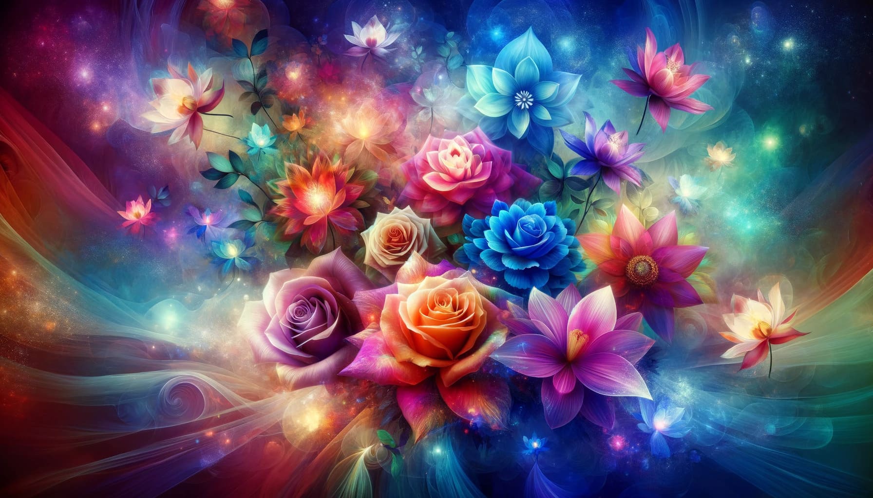 ethereal, dream-like flowers in an array of bright colors ethereal dream like flowers in an array of bright colors