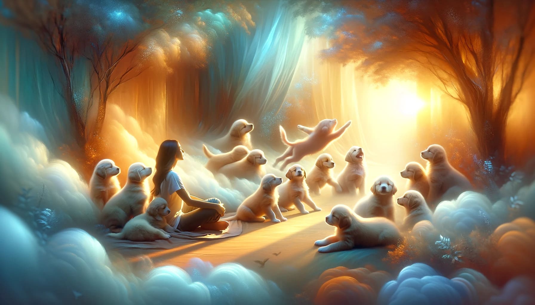 interpreting dreams about puppies. The image should depict a sere